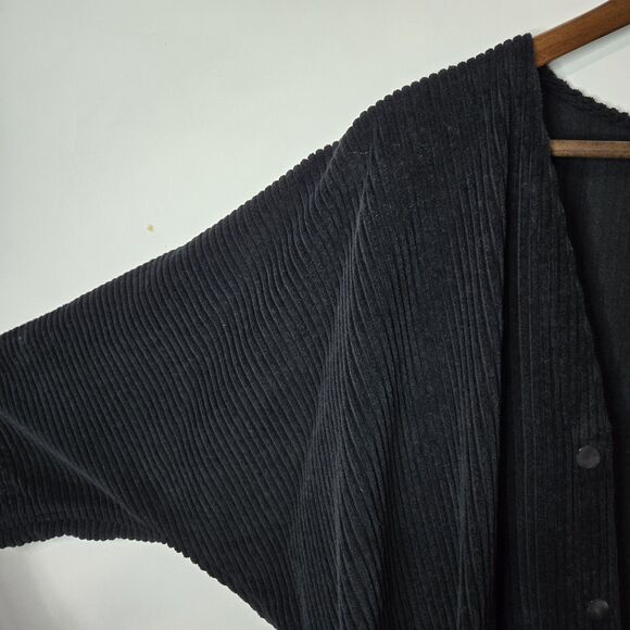 Enkyu Black Ribbed Jumpsuit Black V Neck Short Sleeve Streetwear Barrel Leg - Picture 6 of 7